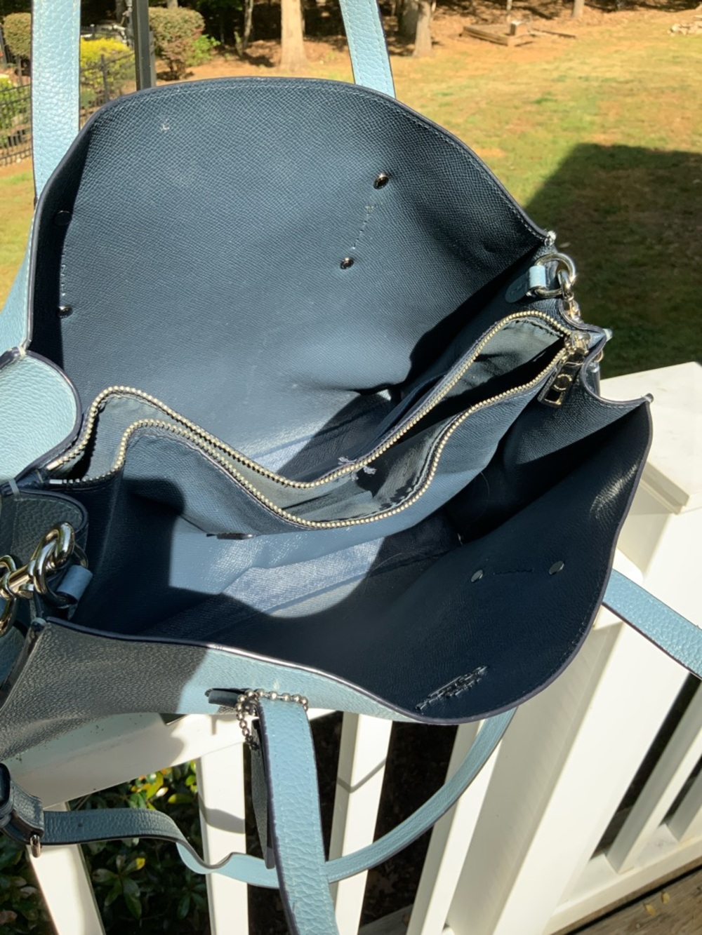 Coach Charlie Pale Blue Pebbled Leather Tote with Removable Strap - Picture 7 of 16